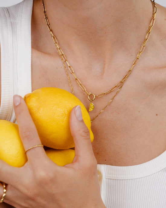 Zesty Oval Links Necklace Set Gold