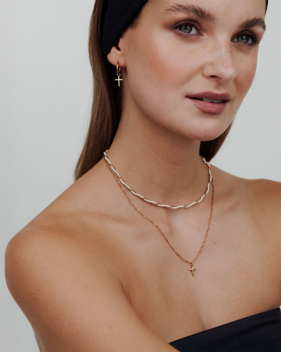 Saints Cross Hoop Set Small Rose Gold