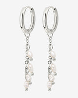 Pearl Chain Hoop Set Small Silver
