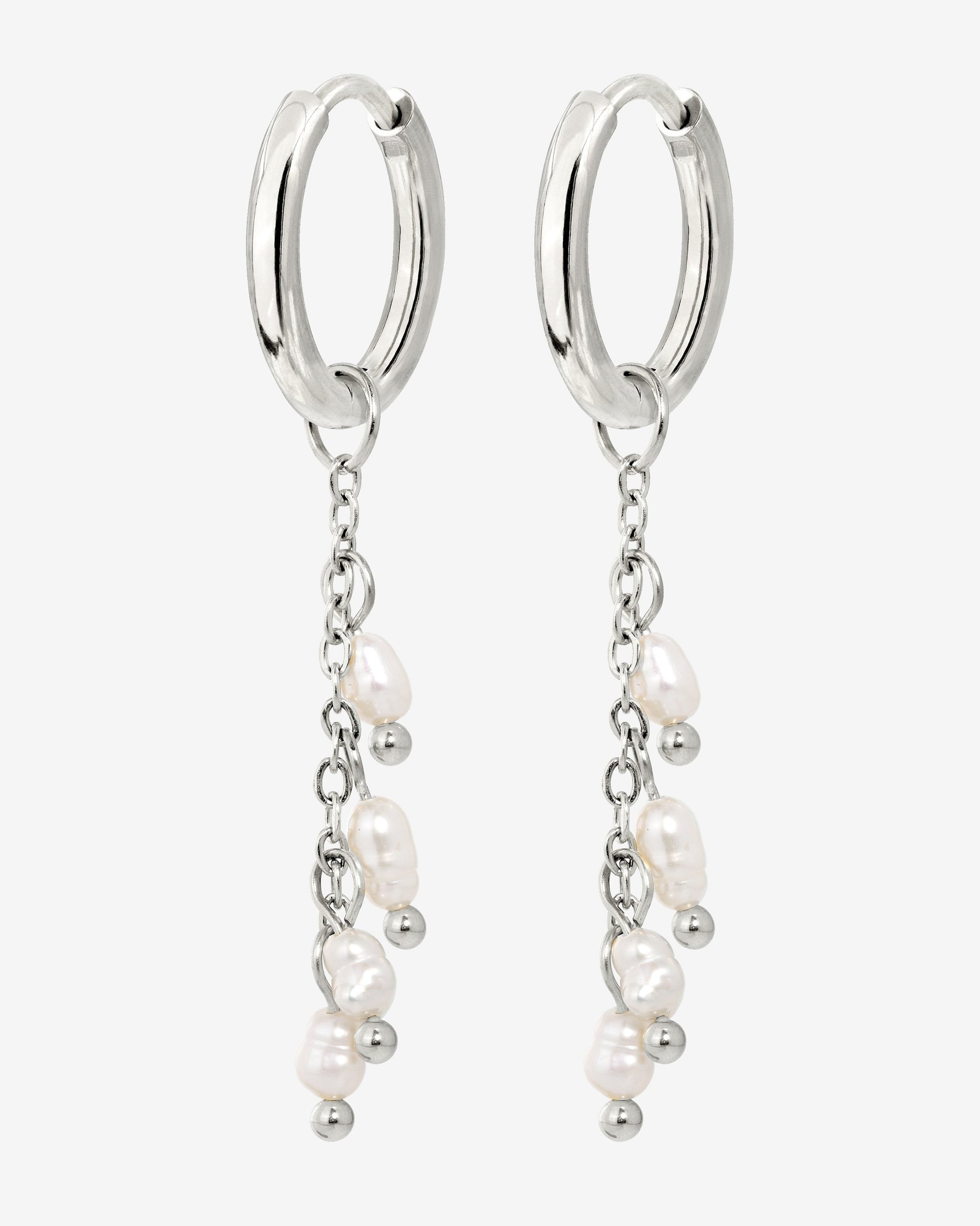 Pearl Chain Hoop Set Small Silver