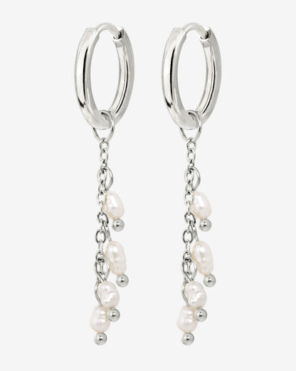 Pearl Chain Hoop Set Small Silver