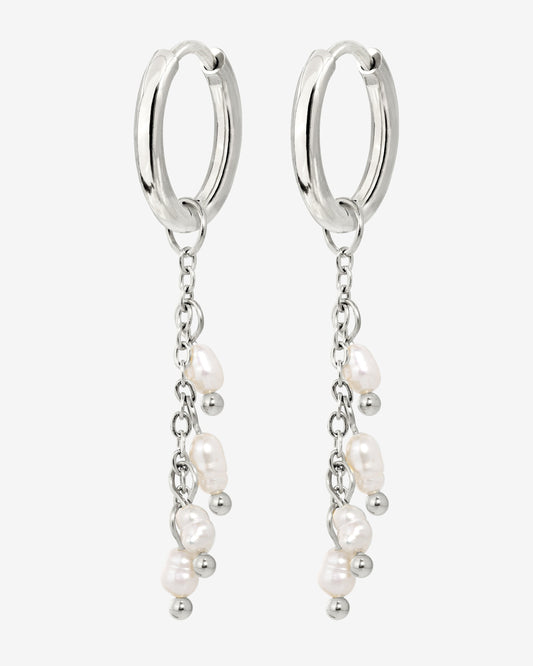 Pearl Chain Hoop Set Small Silver
