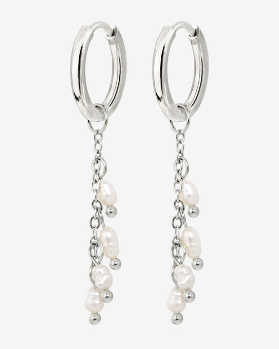 Pearl Chain Hoop Set Small Silver