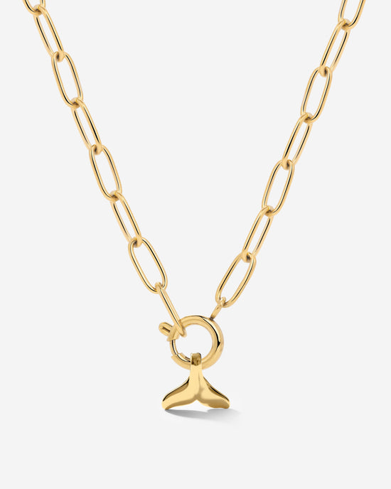 Whale Tail Oval Links Necklace Set Gold