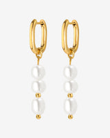 Triple Pearl Hoop Set gold