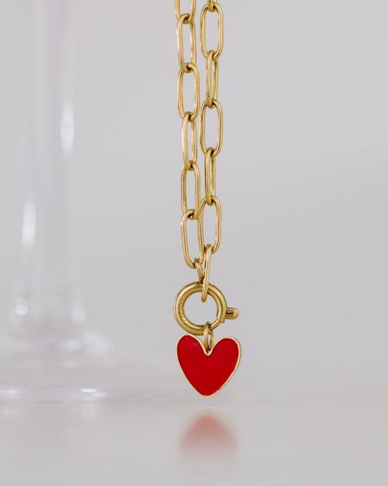 Red Heart Oval Links Necklace Set Gold