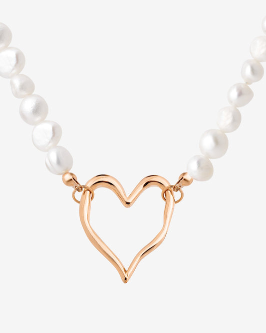 Melting Heart Pearl Necklace Rose Gold