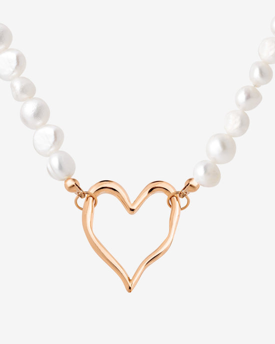 Melting Heart Pearl Necklace Rose Gold