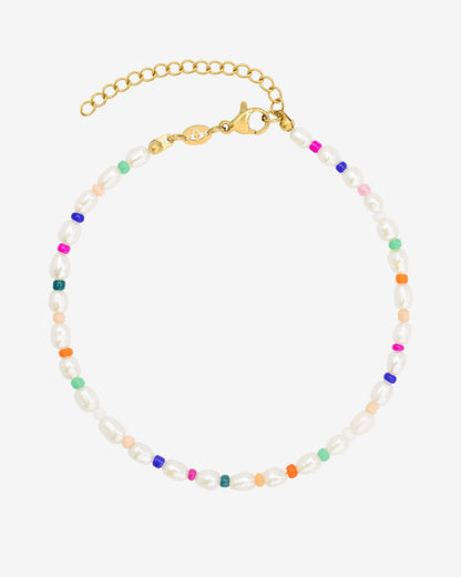 Rainbow Pearl Anklet Gold