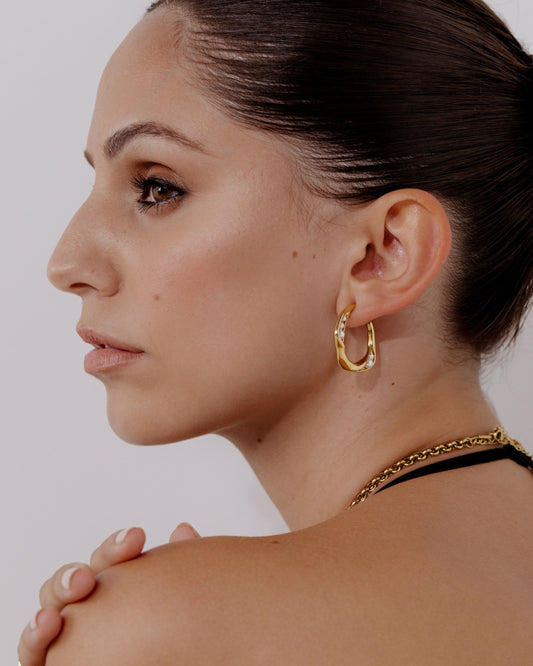 Branch Pearl Hoop Studs Gold