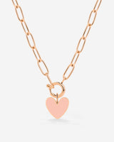 Pink Heart Oval Links Necklace Set Rose Gold