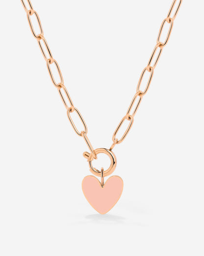Pink Heart Oval Links Necklace Set Rose Gold