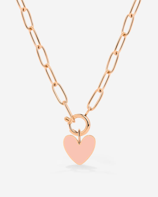 Pink Heart Oval Links Necklace Set Rose Gold