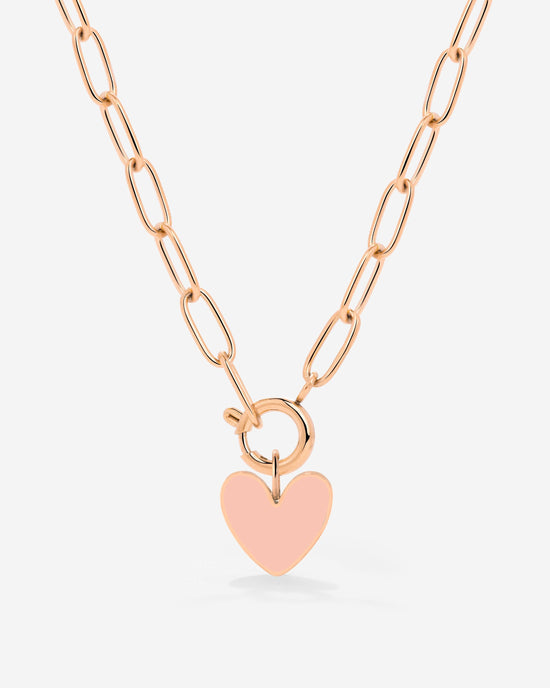 Pink Heart Oval Links Necklace Set Rose Gold
