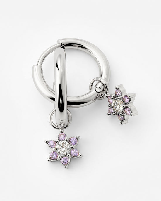 Purple Petal Hoop Set Small Silver