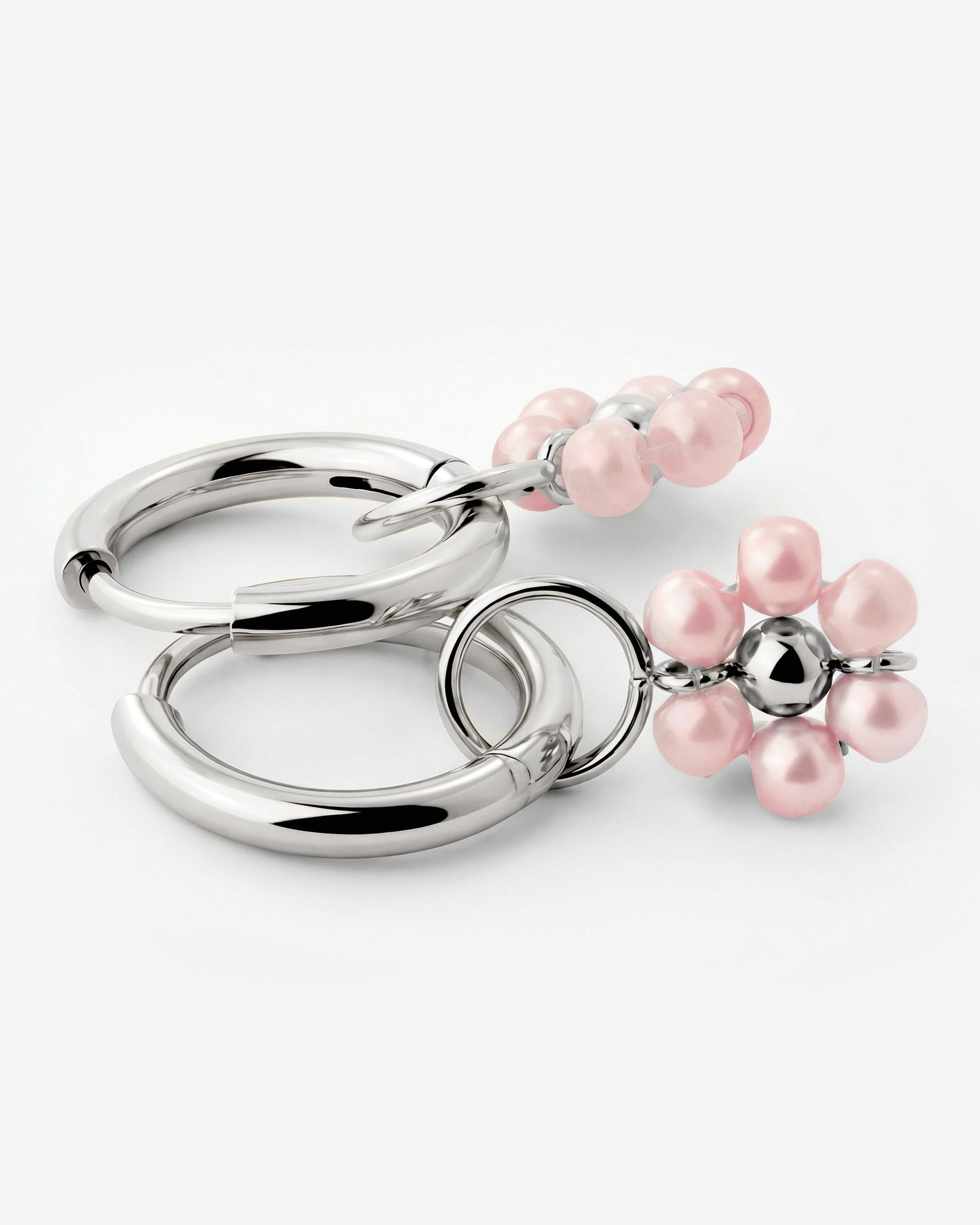 Pretty Pink Daisy Hoop Set Small Silver