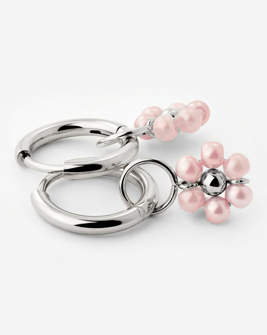 Pretty Pink Daisy Hoop Set Small Silver