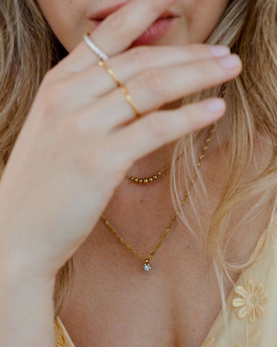 Sparkling Blue Petal Necklace Gold