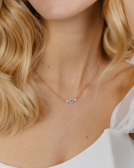 Forever Blue Daisy Necklace Gold