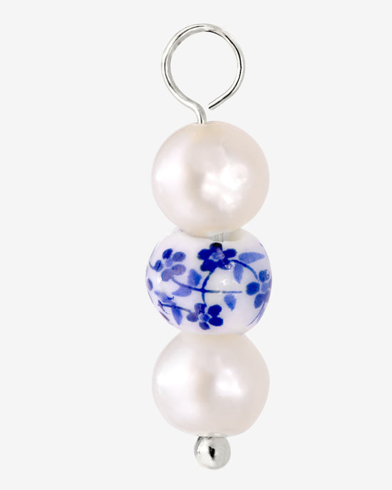 Flower Tile Pearl Hoop Set Small Silver