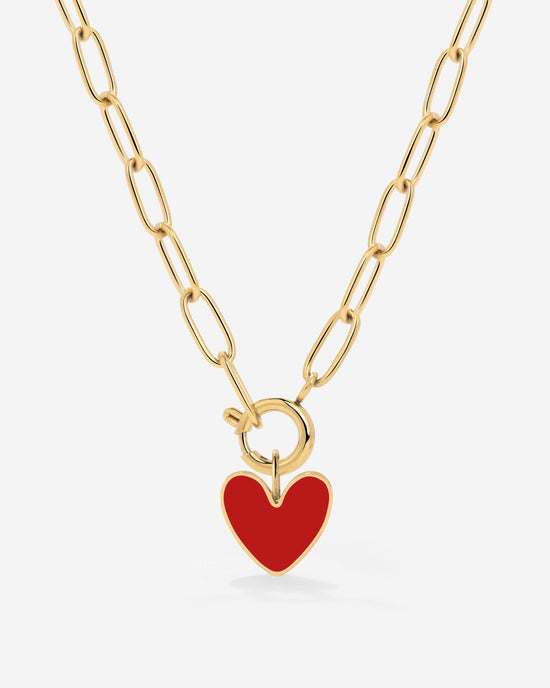 Red Heart Oval Links Necklace Set Gold