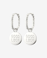 Good Luck Coin Oval Twisted Hoop Set Baby Silver