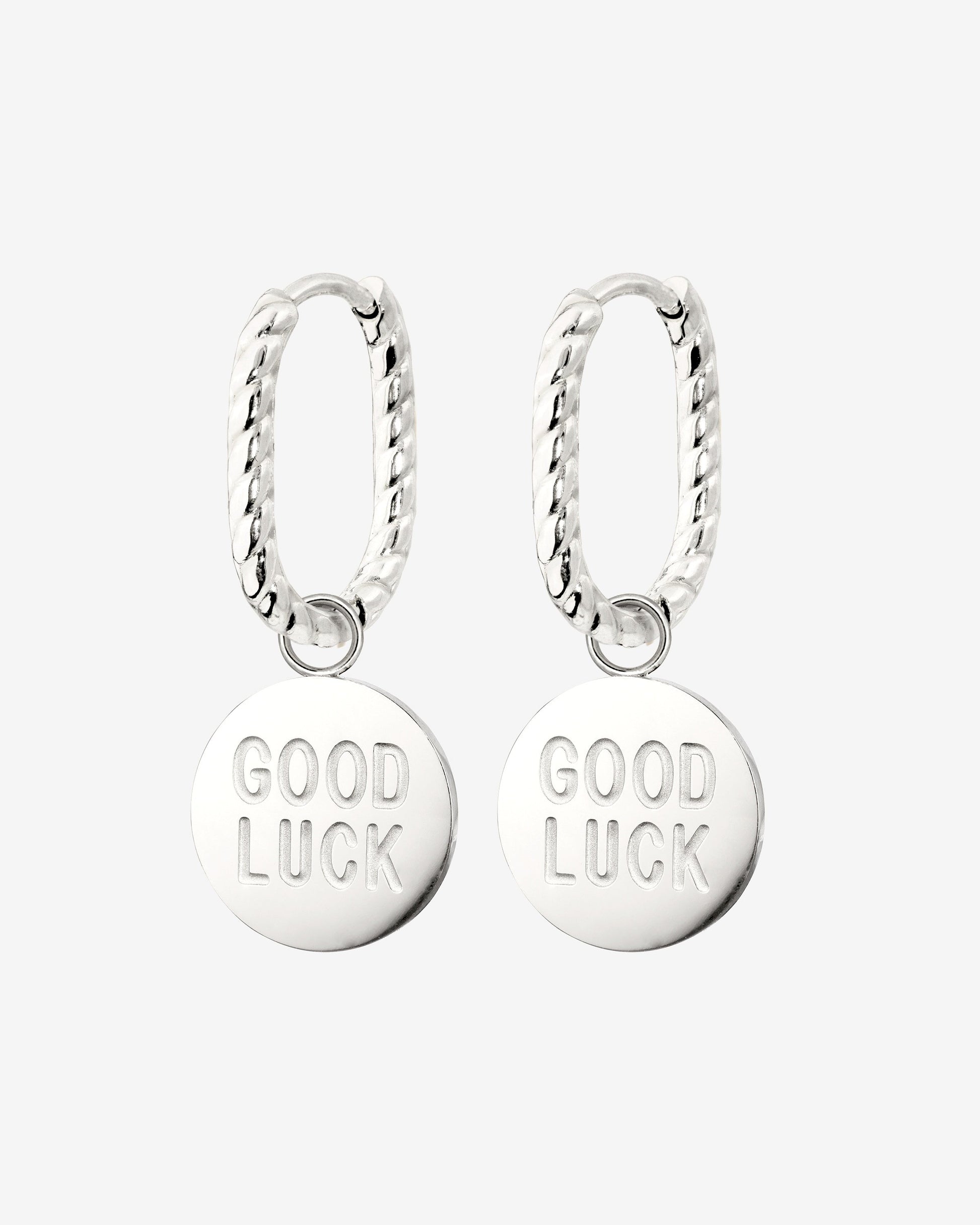 Good Luck Coin Oval Twisted Hoop Set Baby Silver