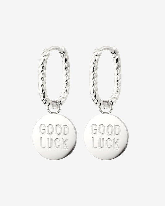 Good Luck Coin Oval Twisted Hoop Set Baby Silver