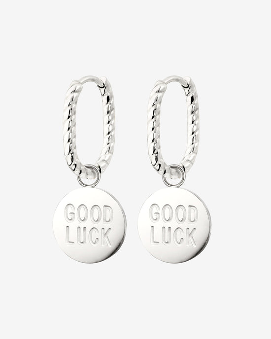 Good Luck Coin Oval Twisted Hoop Set Baby Silver