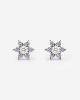 Sparkling Purple Petal Studs Silver