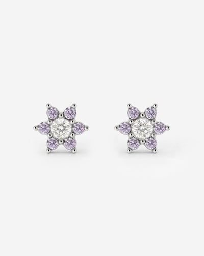 Sparkling Purple Petal Studs Silver