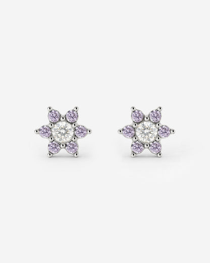 Sparkling Purple Petal Studs Silver