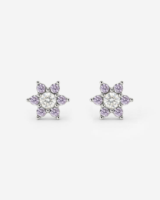 Sparkling Purple Petal Studs Silver