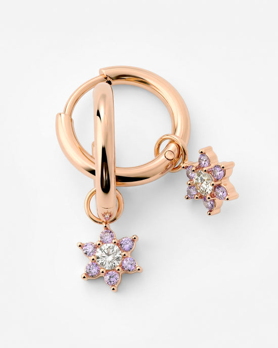 Purple Petal Hoop Set Small Rose Gold