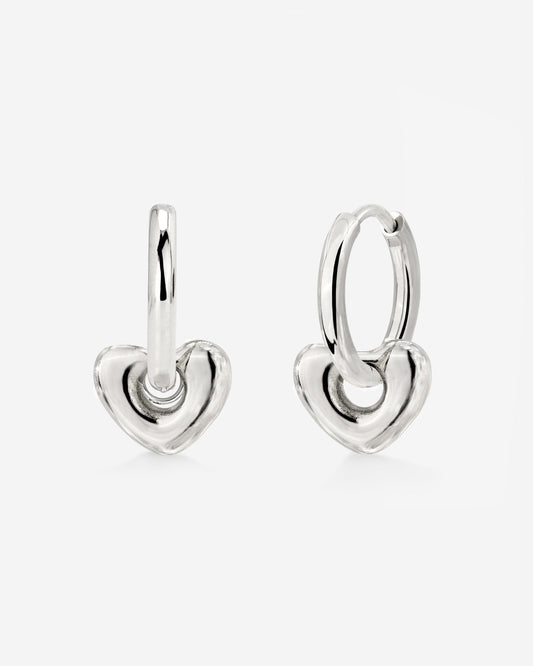 Phat Heart Hoop Set Small Silver