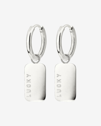 Lucky Pendant Hoop Set Small Silver