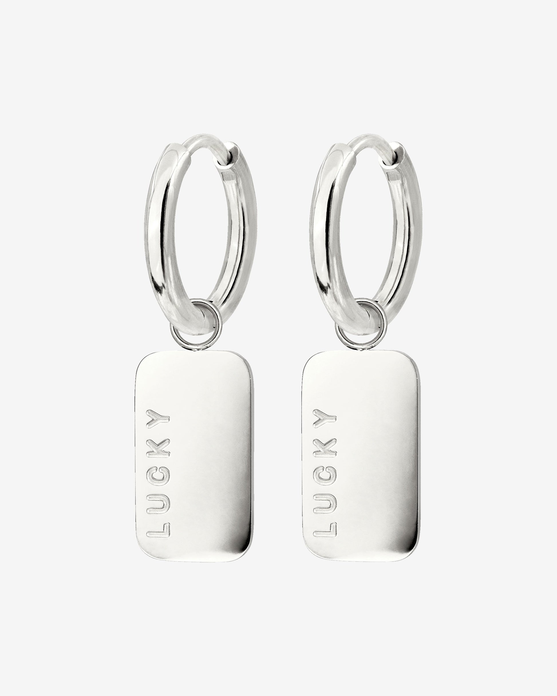 Lucky Pendant Hoop Set Small Silver