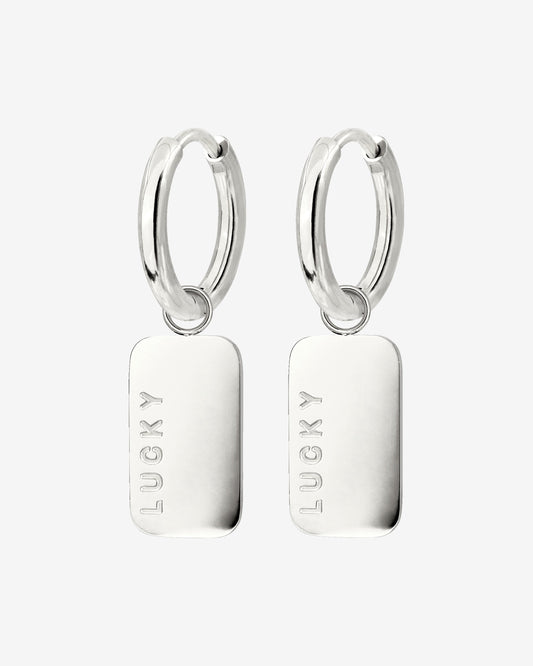 Lucky Pendant Hoop Set Small Silver