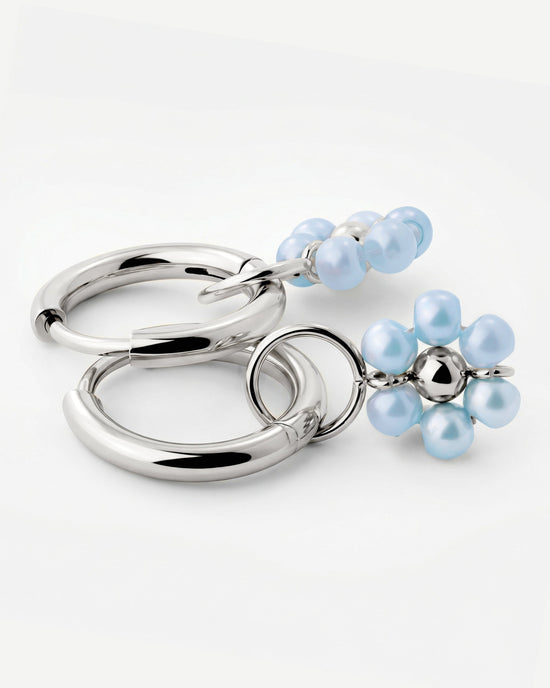 Forever Blue Daisy Hoop Set Small Silver