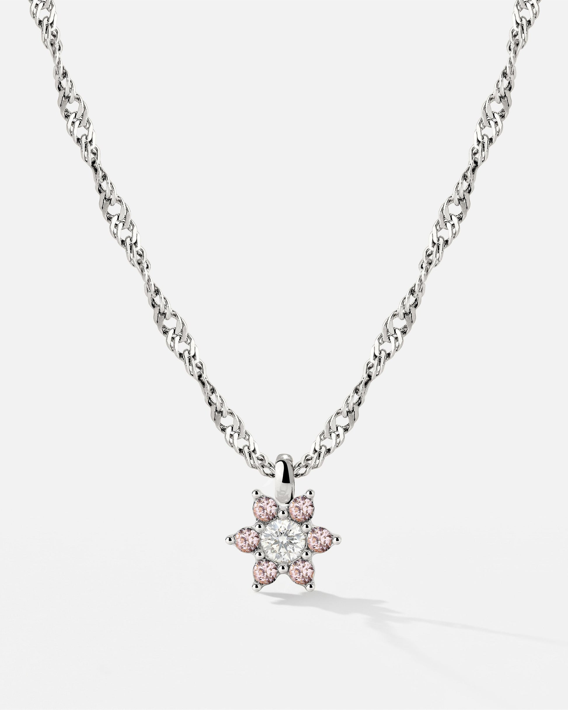 Sparkling Pink Petal Necklace Silver