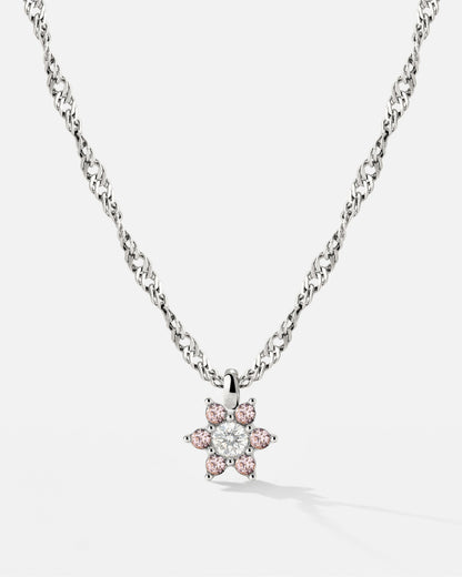 Sparkling Pink Petal Necklace Silver