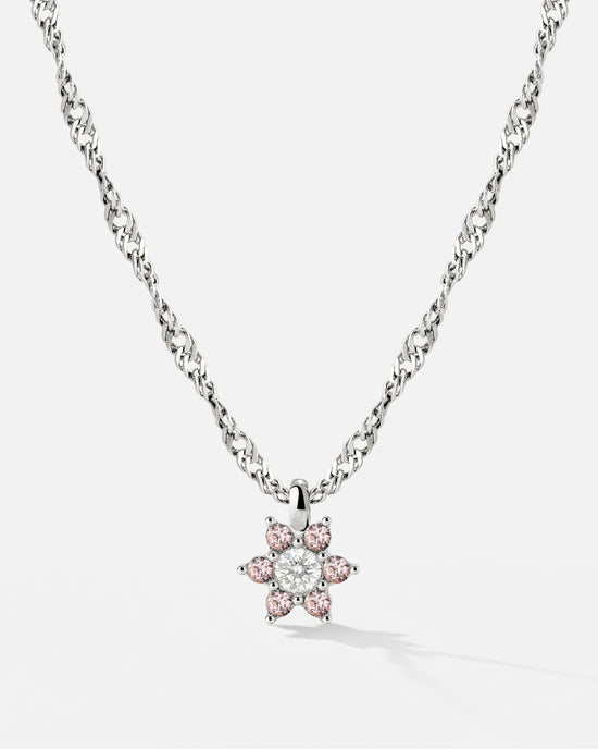 Sparkling Pink Petal Necklace Silver