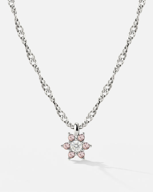 Sparkling Pink Petal Necklace Silver