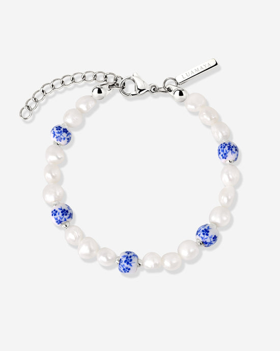Flower Tile Pearl Bracelet Silver
