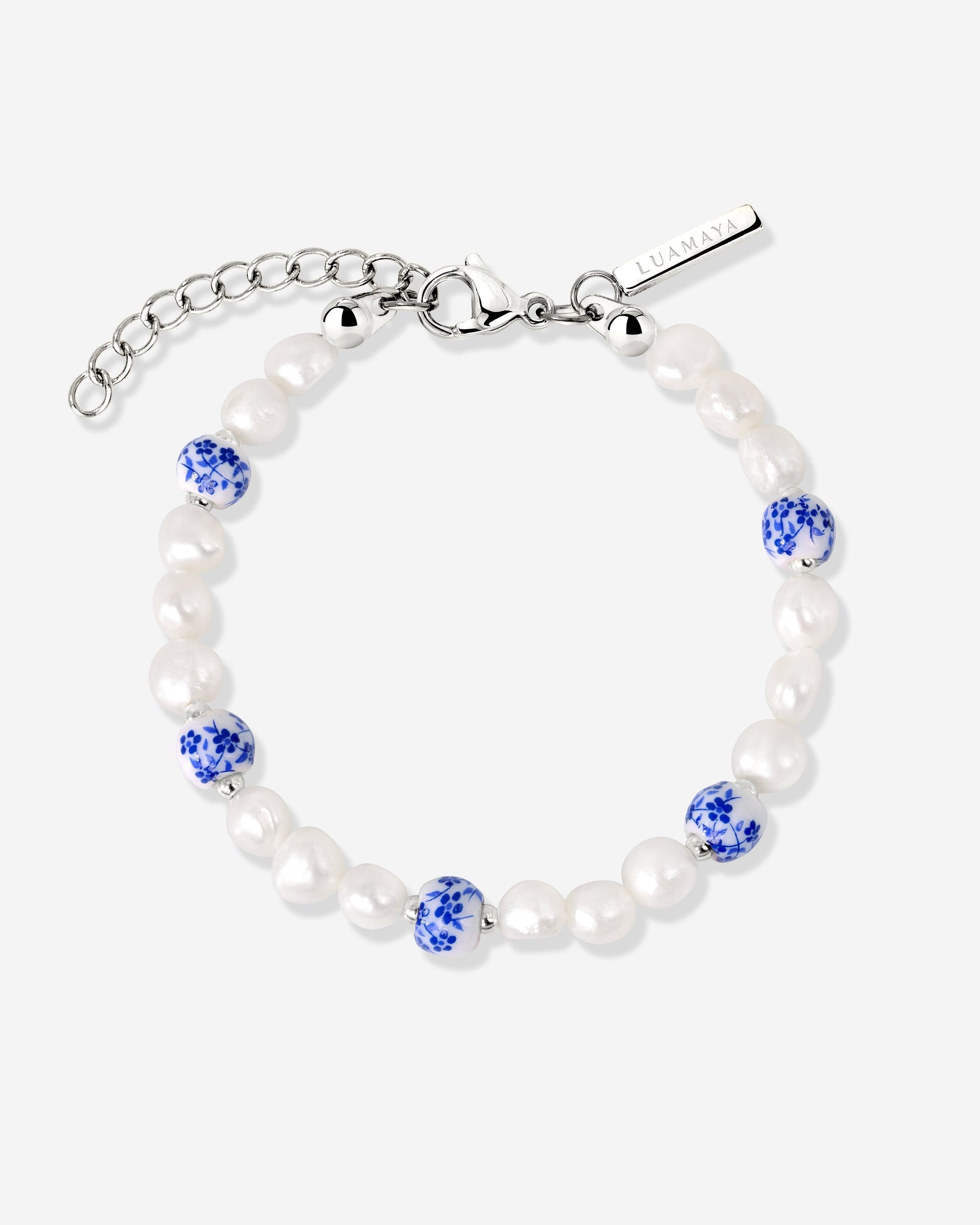 Flower Tile Pearl Bracelet Silver
