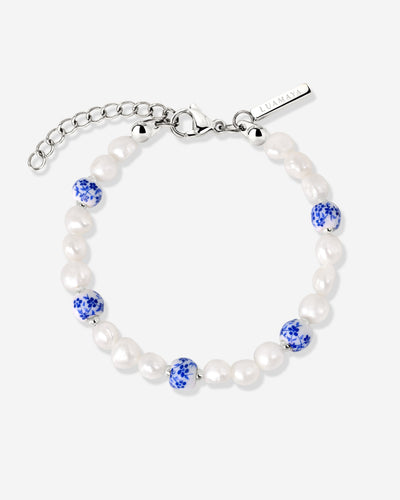 Flower Tile Pearl Bracelet Silver