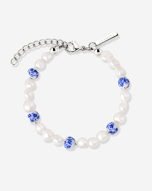 Flower Tile Pearl Bracelet Silver