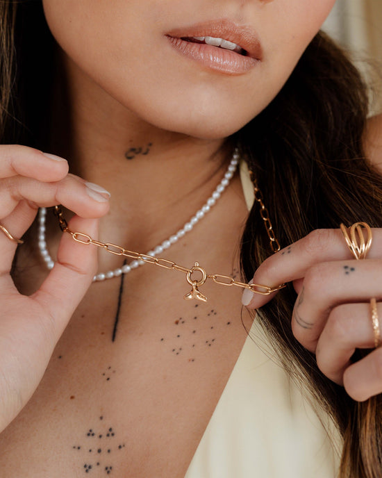 Whale Tail Oval Links Necklace Set Rose Gold