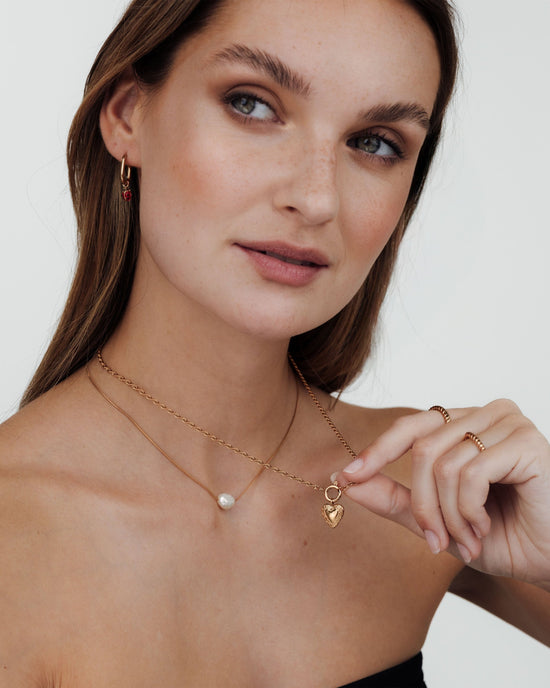 Vintage Heart Rope Chain Necklace Set Rose Gold