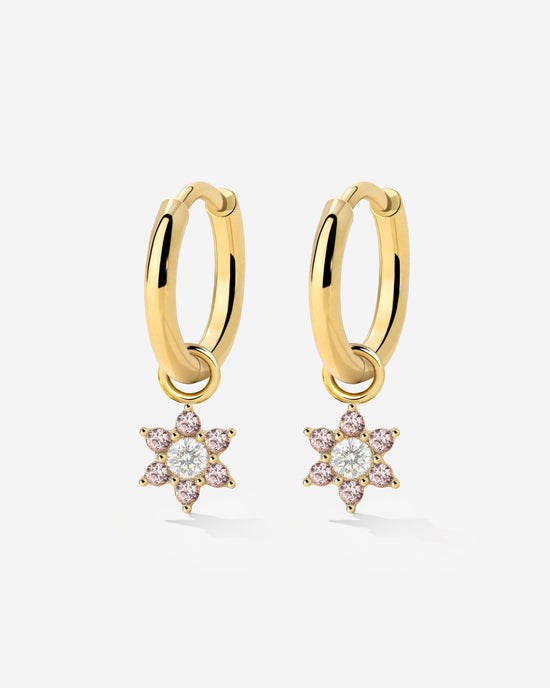 Pink Petal Hoop Set Small Gold